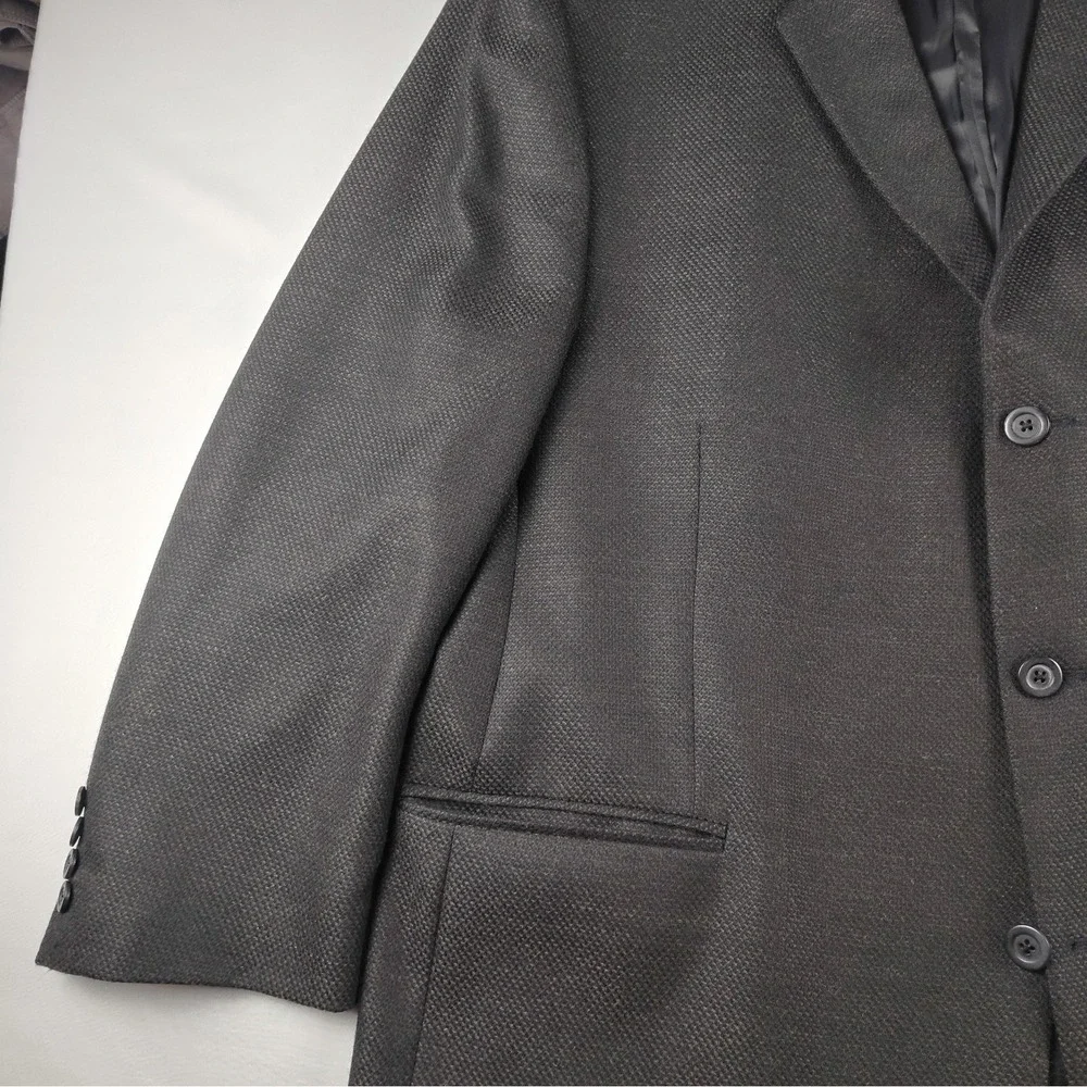 DKNY Mens 46R Sport Coat Blazer Brown Black Birdseye Pure New Wool Textured